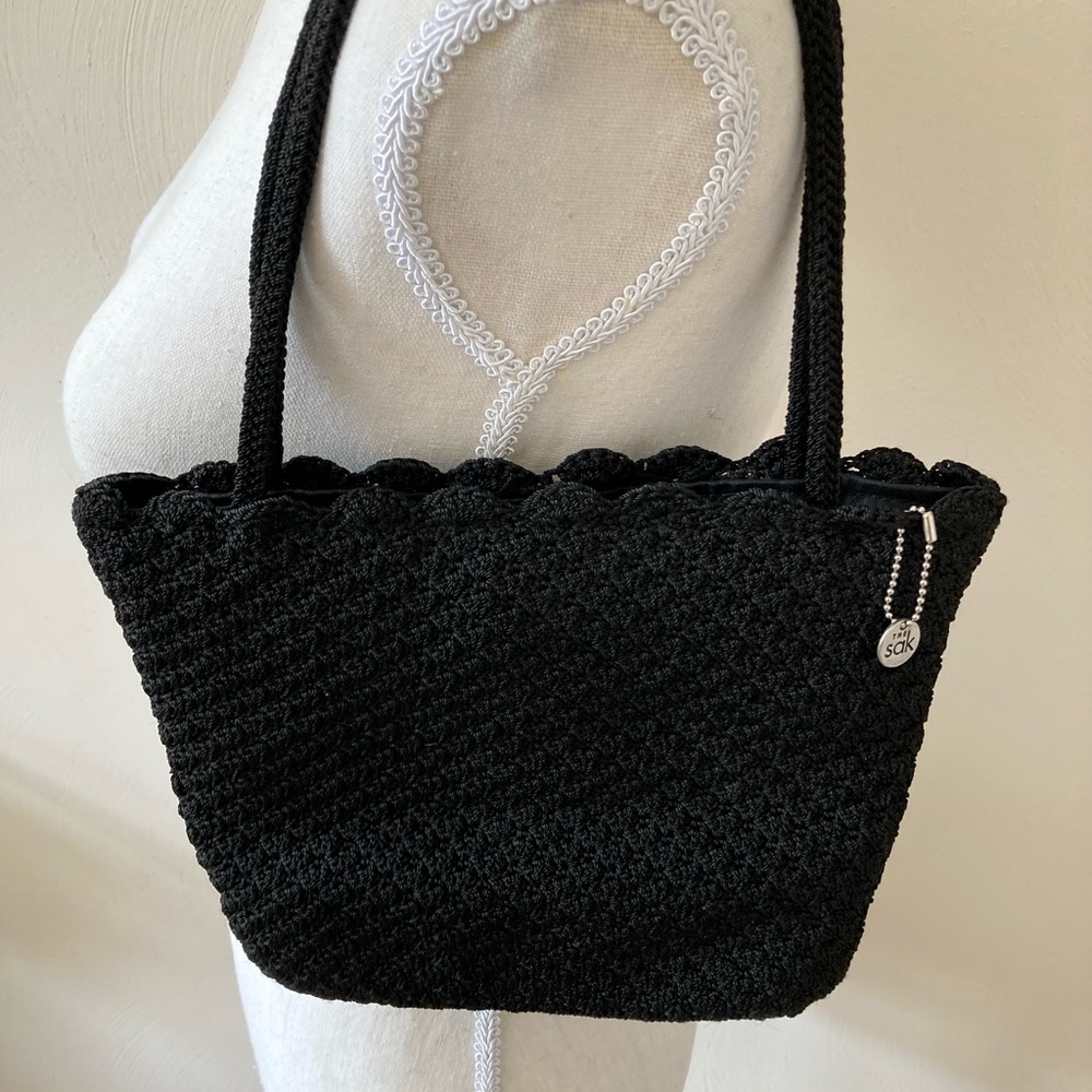 The Sak Classic Black Crocheted Shoulder Bag with Scalloped Edge & Double Straps